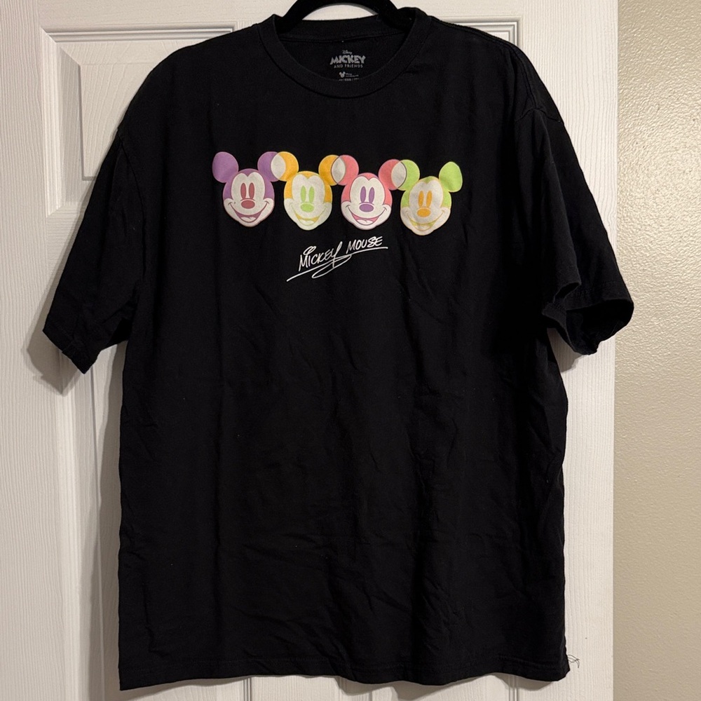 Disney Black Tee with Colorful Mickey Mouse Heads